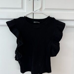 Zara Black Ruffle Sleeve Top